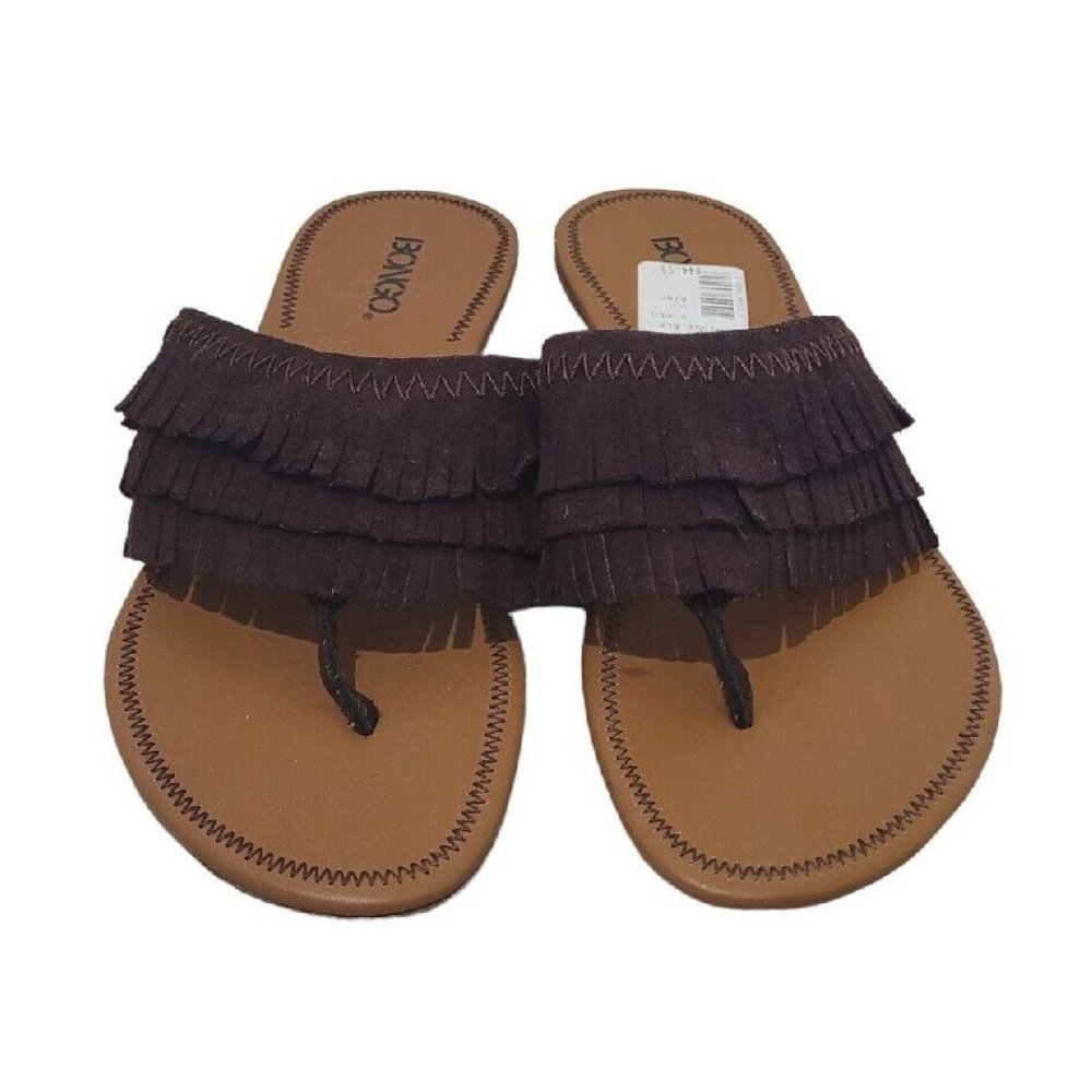 BONGO Women's Size 9 Fringe Element Thong Sandal Boho Brown Shoes Slip Ons